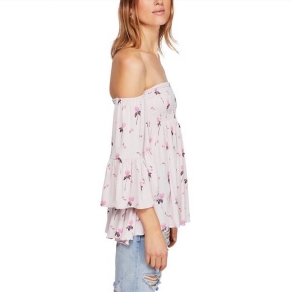 FREE PEOPLE Floral Off Shoulder Pink Top - Picture 4 of 4